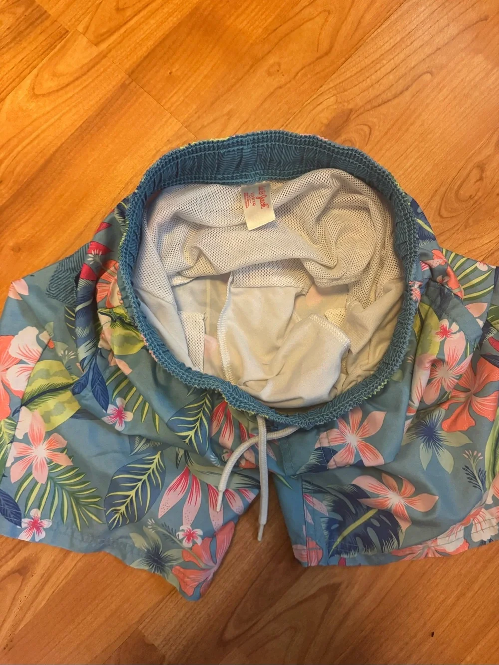 Cat & Jack Boys Blue Floral Swim Trunks with Coral Accents size Large 12/14